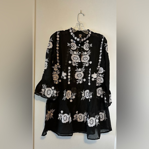 PQ Swim Embroidered Black White Sheer Cover Up Mini Dress XS/S - Picture 3 of 9